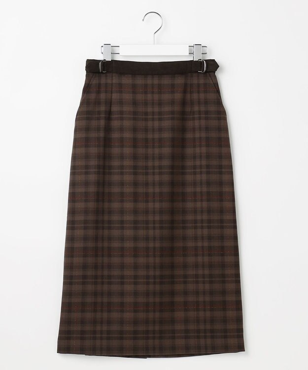J.PRESS LADIES S milledタータンラメチェック ナロー スカート ブラウン系