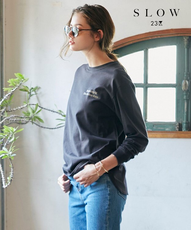 23区 【SLOW】コンパクトシングルジャージー ロゴ Tシャツ モカ系