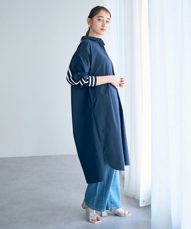 YECCA VECCA リブMIXシャツワンピース Navy