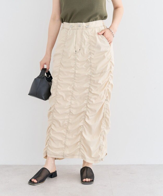 Green Parks ・ＳＵＧＡＲ　ＳＰＯＯＮ　配色ｓｔギャザースカート Off White