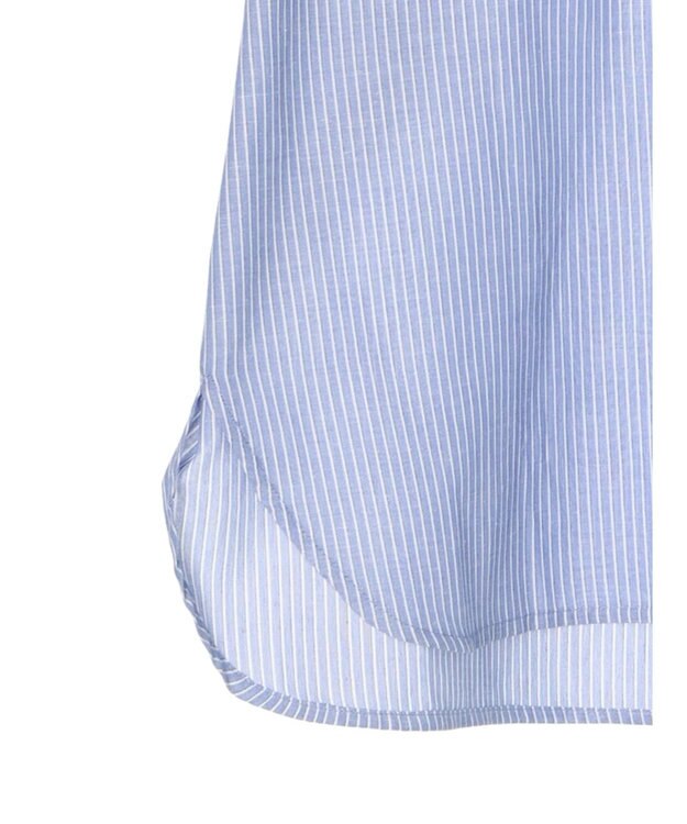 Green Parks 綿麻混フレンチスリーブスキッパーシャツ Stripe Blue