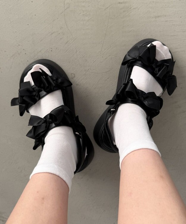 WEGO メニーリボンサンダル ブラック