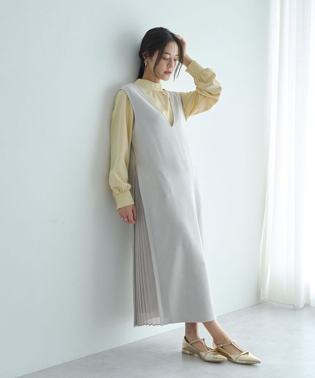 YECCA VECCA 【2点SET】ブラウスセットプリーツMIXジャンスカ Mocha