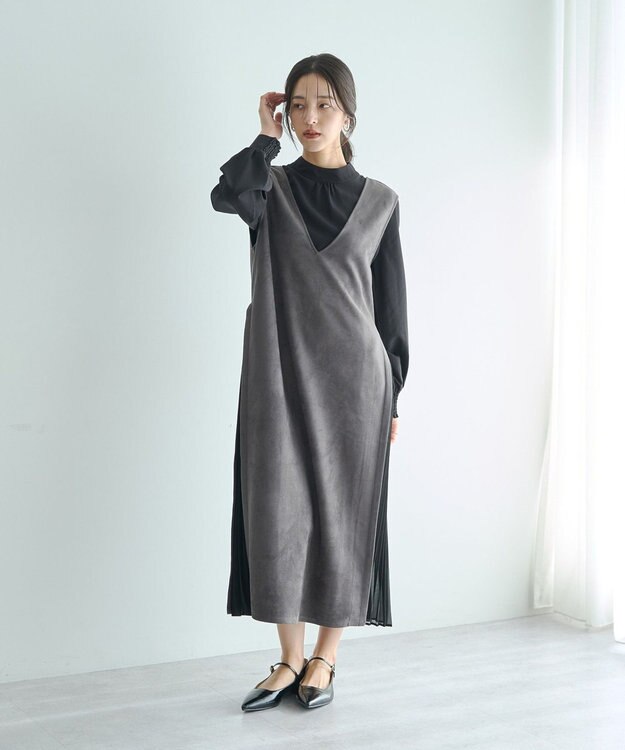 YECCA VECCA 【2点SET】ブラウスセットプリーツMIXジャンスカ Mocha