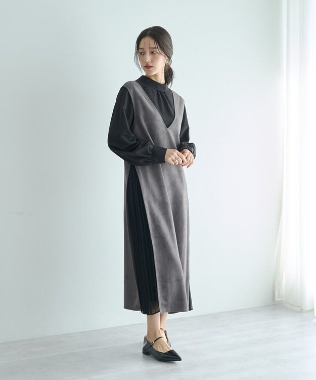 YECCA VECCA 【2点SET】ブラウスセットプリーツMIXジャンスカ Mocha