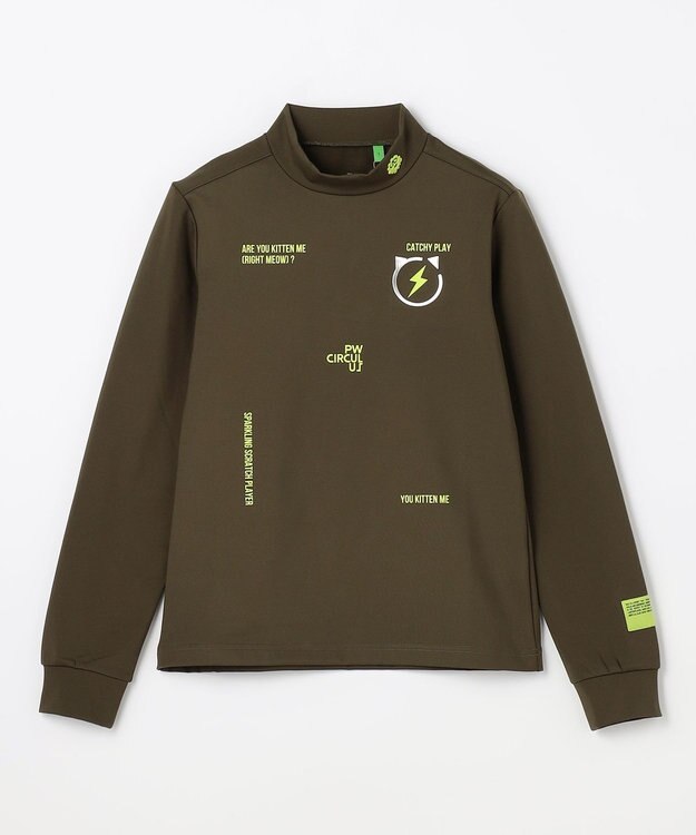 PW CIRCULUS 【裏起毛であたたか】【WOMEN】CATモチーフ  裏起毛ロングスリーブモックネックT   ゴルフウェア レディース カーキ系