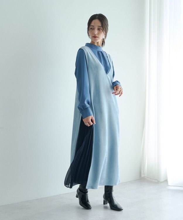 YECCA VECCA 【2点SET】ブラウスセットプリーツMIXジャンスカ Mocha