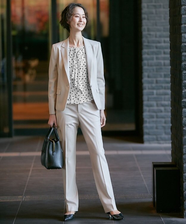 自由区 L 【洗える】WASHABLEPONTE テーパードパンツ ライトグレー系