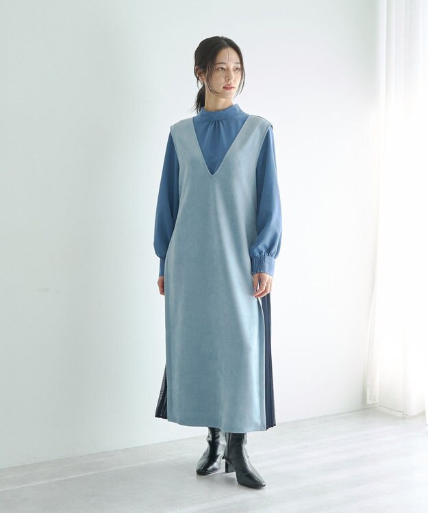 YECCA VECCA 【2点SET】ブラウスセットプリーツMIXジャンスカ Mocha