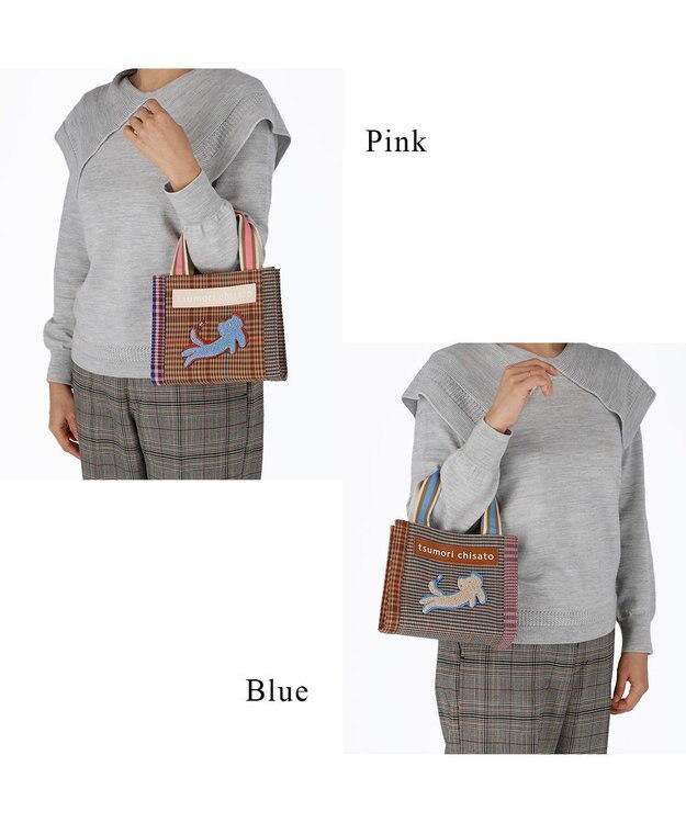 tsumori chisato CARRY フレームチェックキラネコ ハンドバッグ 手提げ ミニバッグ ピンク