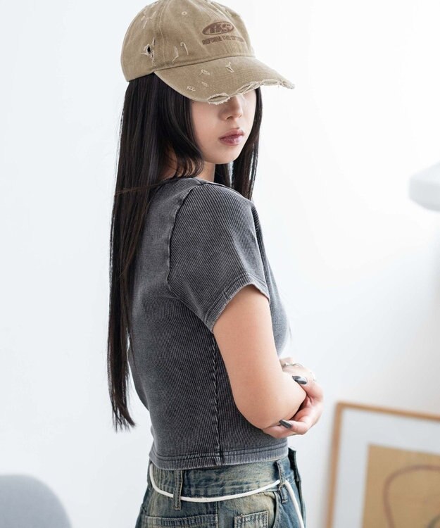 WEGO ヴィンテージウォッシュコンパクトリブT スミクロ