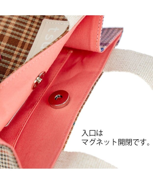 tsumori chisato CARRY フレームチェックキラネコ ハンドバッグ 手提げ ミニバッグ ピンク