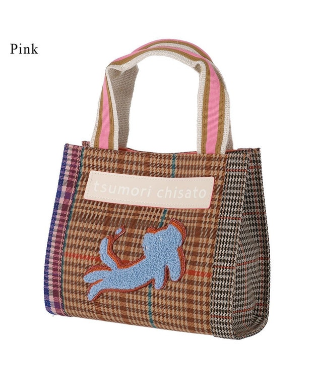 tsumori chisato CARRY フレームチェックキラネコ ハンドバッグ 手提げ ミニバッグ ピンク
