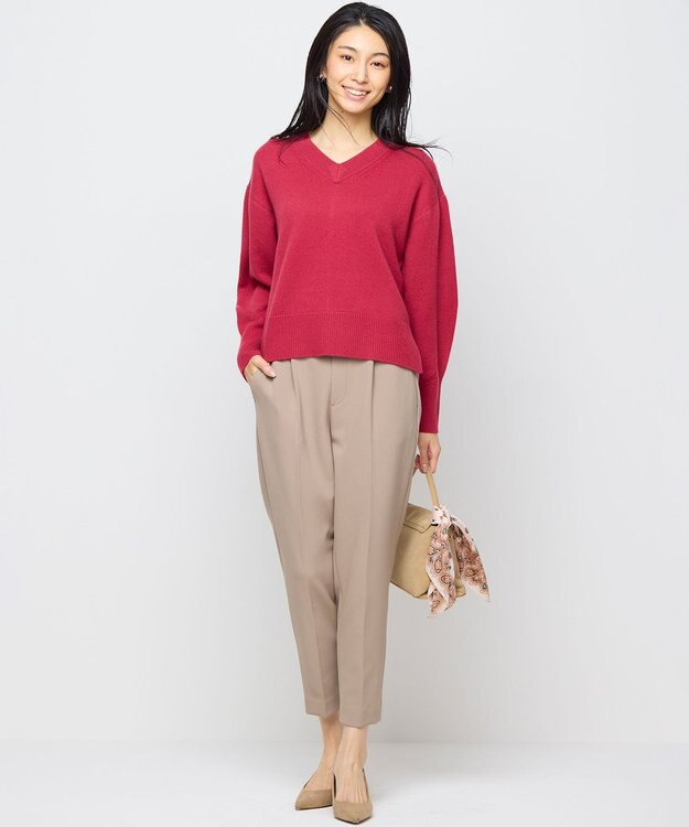 組曲 【8色展開・手洗い可】ウールカシミヤミックス Vネックニット ザクロ系