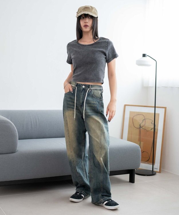 WEGO ヴィンテージウォッシュコンパクトリブT スミクロ