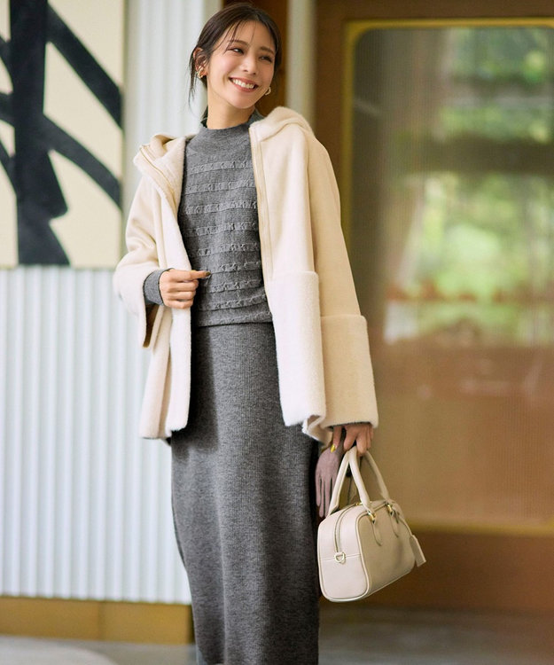 ANY SIS Luxuryフェイクムートン コート アイボリー