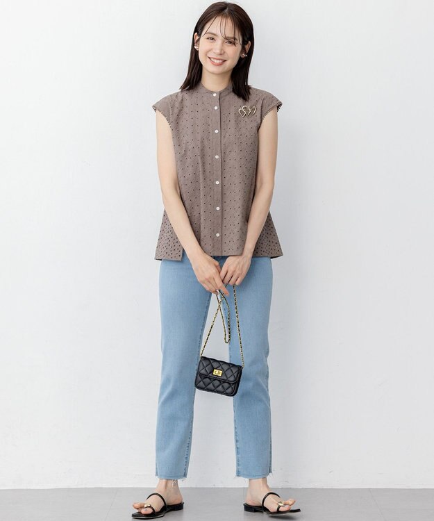 組曲 L エンブロイダリーレースノースリーブ ブラウス モカグレー系9