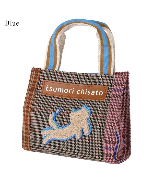 tsumori chisato CARRY フレームチェックキラネコ ハンドバッグ 手提げ ミニバッグ ブルー