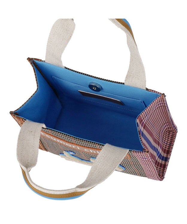 tsumori chisato CARRY フレームチェックキラネコ ハンドバッグ 手提げ ミニバッグ ブルー