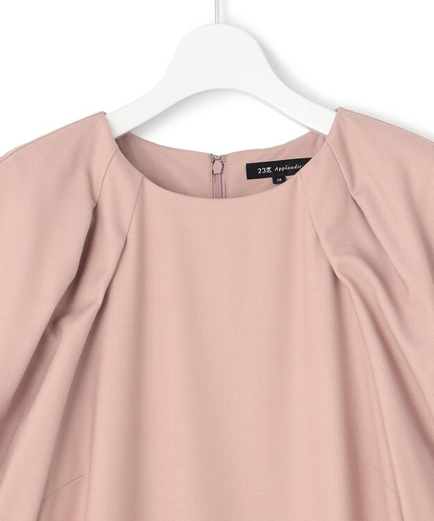 23区 L 【APPLAUDIR】ノーブルストレッチ ボリュームスリーブドレス ピンク系