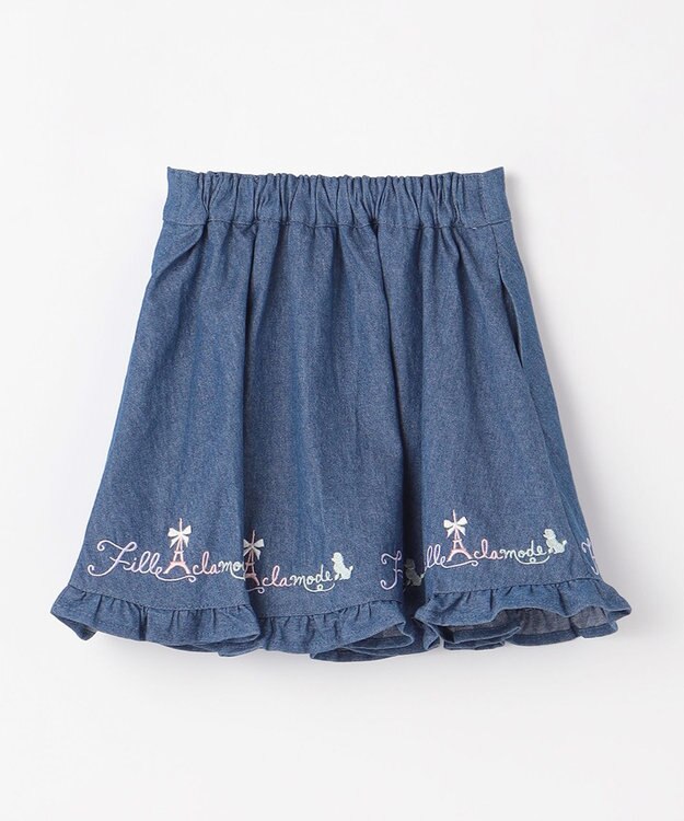 ANY KIDS 裾 ロゴ刺繍 スカパン デニムブルー