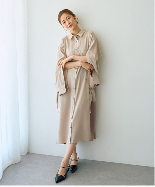 YECCA VECCA カーゴデザイン配色シャツワンピース Light Beige