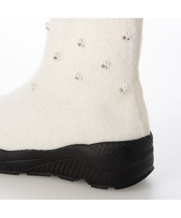 MODE ET JACOMO <carino>ビジュー付きニットブーツ ホワイト