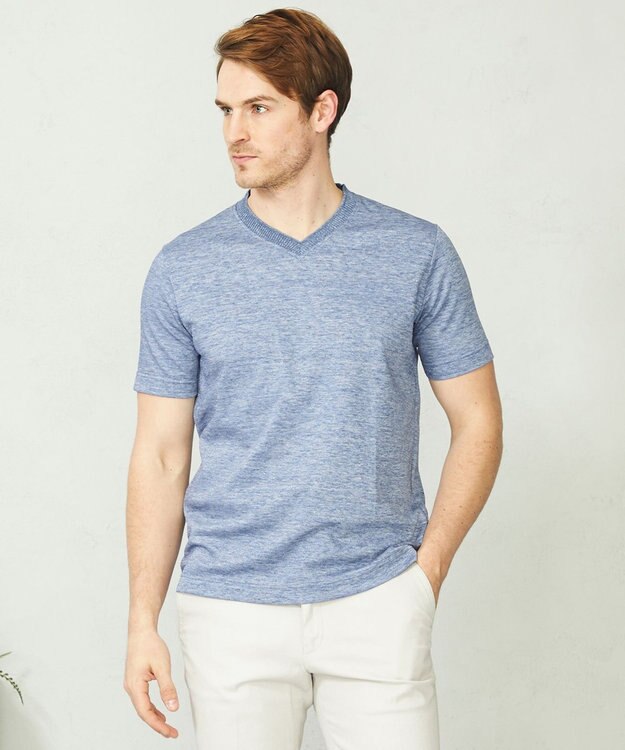 JOSEPH ABBOUD 【吸水速乾】リネンハニカムTシャツ サックスブルー系