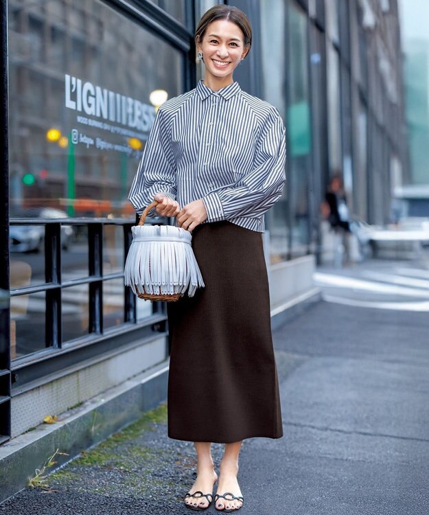 UNFILO コットンブロード フォルムシャツ ネイビーストライプ