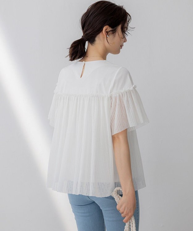 組曲 S プリーツコンビ5分袖 カットソー アイボリー系