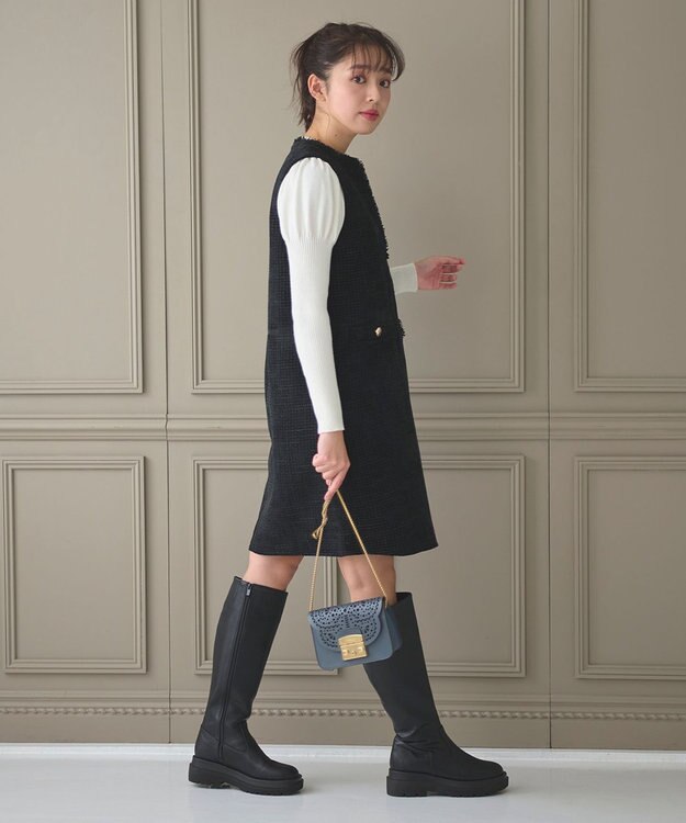 Feroux 【洗える】キーネックミディ ジャンスカ ブラック系