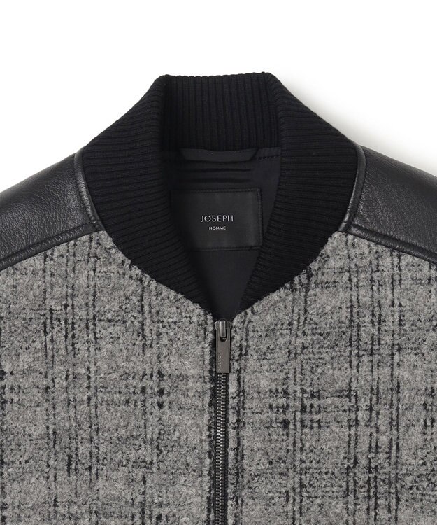 JOSEPH HOMME レザーブロックブークレ　ブルゾン ライトグレー系