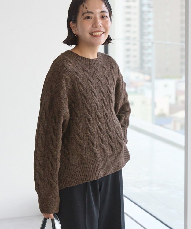 AMERICAN HOLIC ミドルゲージケーブルニットプルオーバー Brown