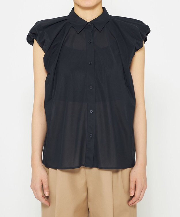 uncrave 【新色追加・洗濯機洗い可】シアー タックスリーブブラウス（uncrave STANDARD） ネイビー