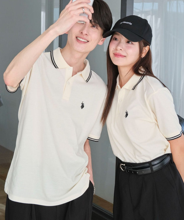 WEGO 【26年春夏新カラー登場/ユニセックス着用ITEM/SMLサイズ展開】U.S. POLO ASSN.別注ラインポロシャツ ホワイトアイボリー