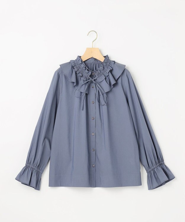 組曲 【先行予約・2WAY】エアリーシャーティングフリル襟 ブラウス ユーズドブルー系