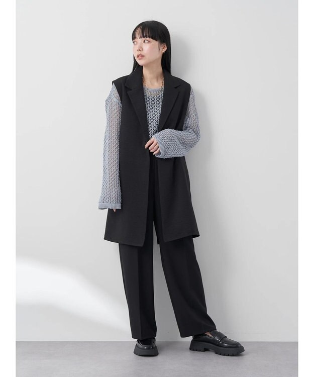 earth music&ecology メッシュ編みニットプルオーバー Grayish Blue
