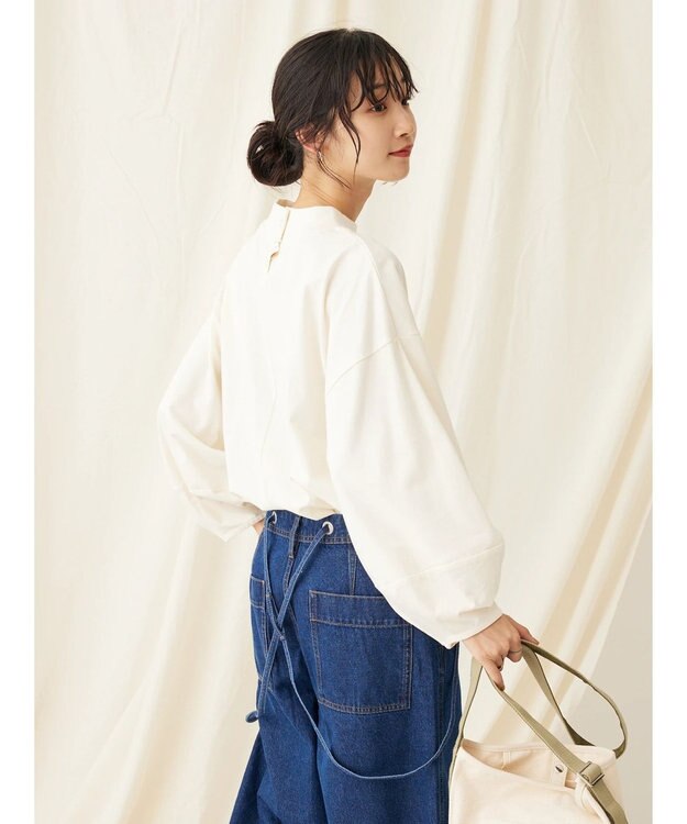 CRAFT STANDARD BOUTIQUE モックネックリングドット９分袖プルオーバー Ivory