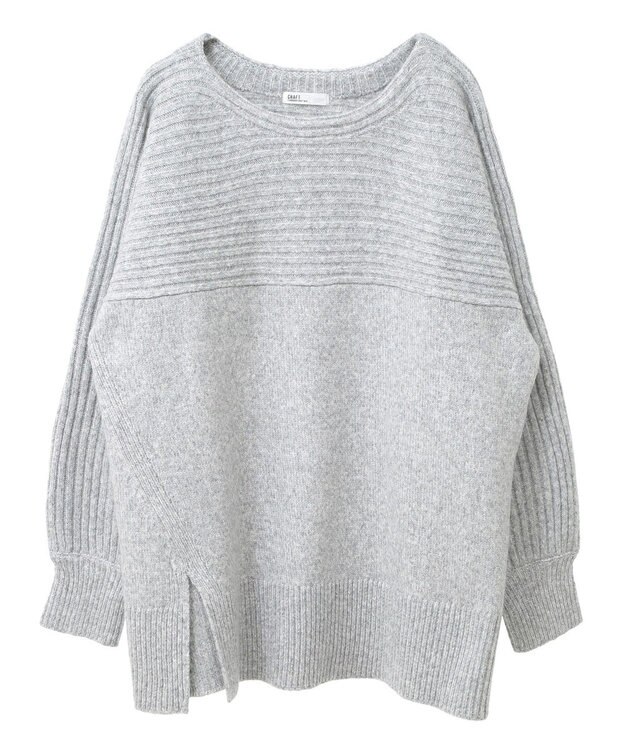 CRAFT STANDARD BOUTIQUE 編み違い斜めスリットニットチュニック Light Gray Mixture