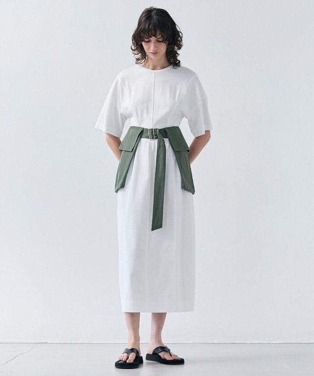 BEIGE， 【洗える】BERNARD / リネンワイドポケット付きラップベルト Olive