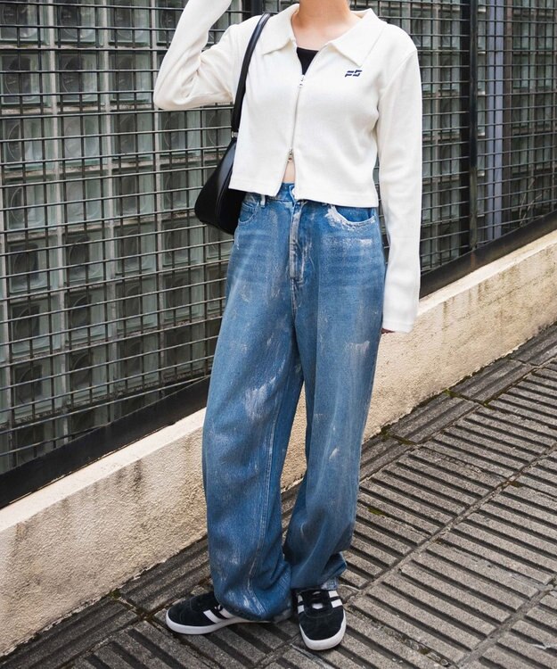 WEGO ヴィンテージウォッシュWZIPトップス ホワイト