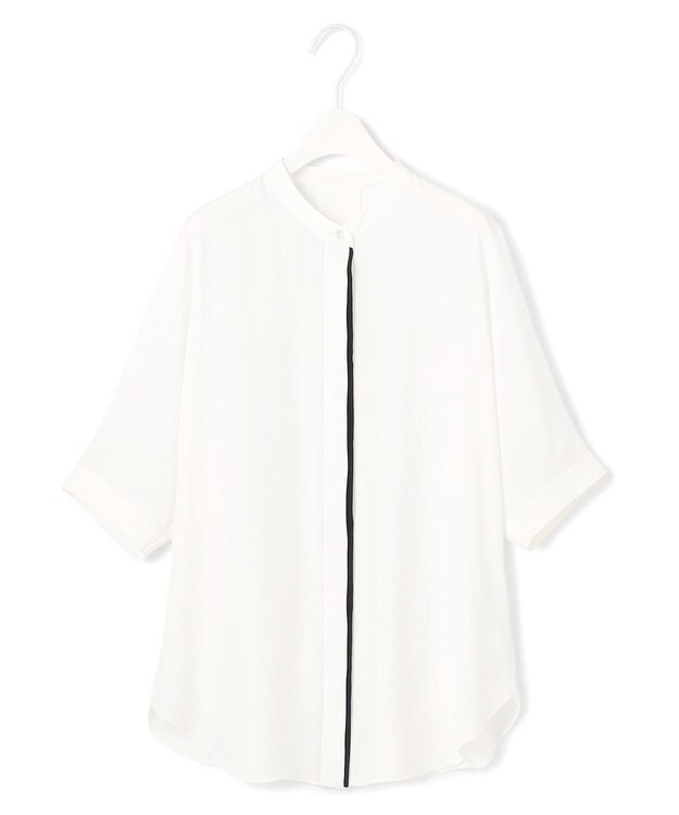 ICB L 【先行予約・WEB限定カラーあり】BackSatinAmunzen 5分袖バンドカラーブラウス オフホワイト