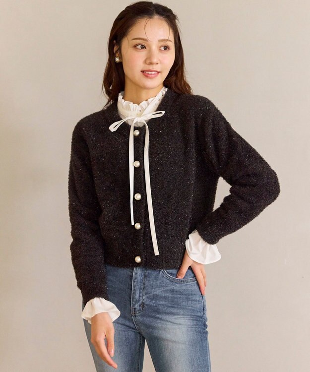 Feroux キラキラシャギー ニット カーディガン グレー系