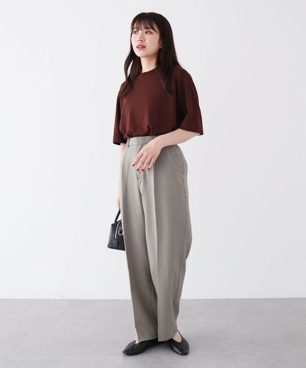 Green Parks 袖裏配色５分袖ニットプルオーバー Brown