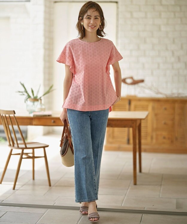 組曲 【洗える】エンブロイダリーレース チュニックブラウス ピンク系