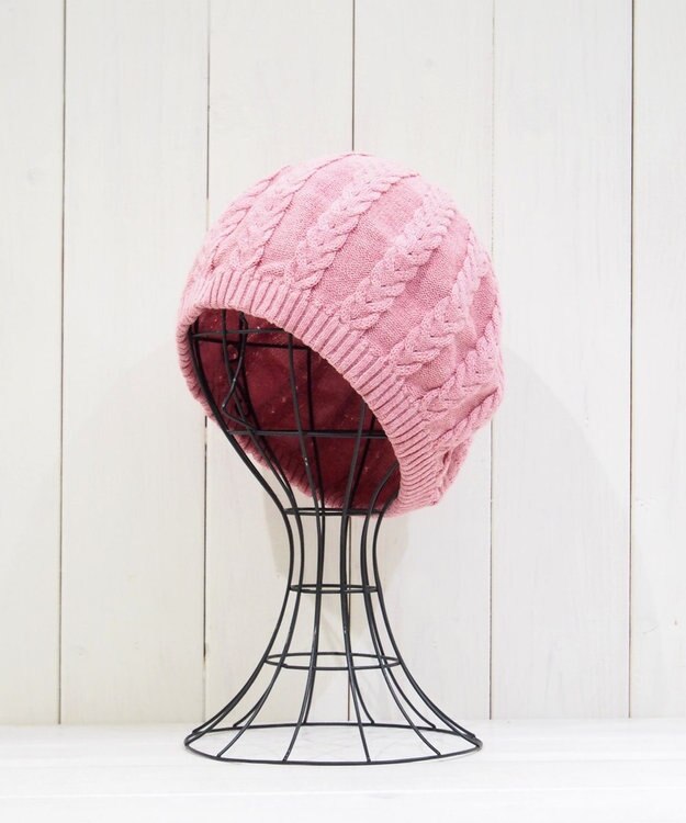 石田製帽 オーガニックコットン アラン編みベレー ピンク