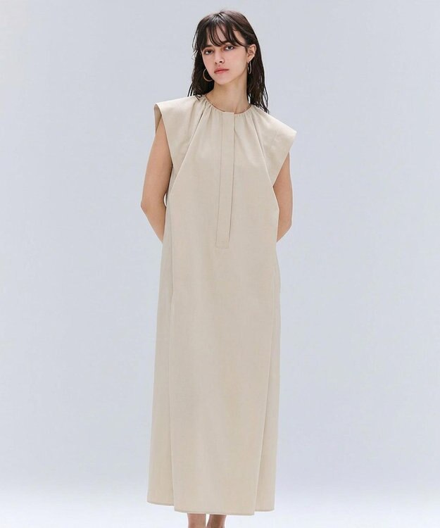 BEIGE， 【洗える/接触冷感/速乾/UVケア対応】BATEAU / フレンチスリーブAラインタックワンピース Beige