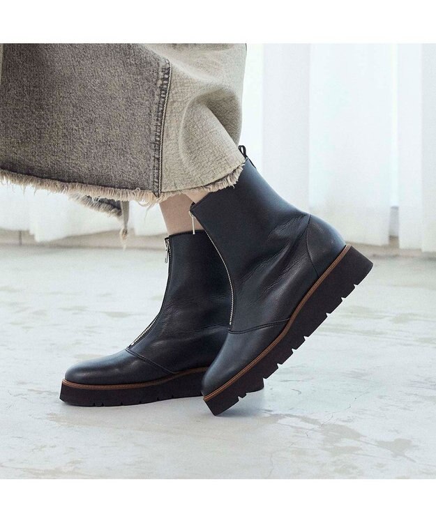 MODE ET JACOMO <MODE ET JACOMO>厚底フロントジッパーブーツ ブラック