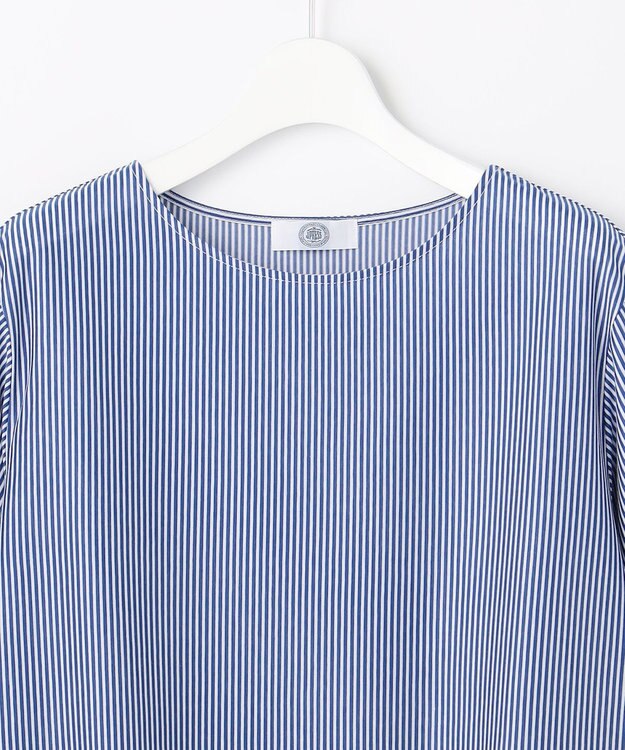 J.PRESS LADIES L 【一枚で着映え】ストライプレース クルーネック カットソー ネイビーストライプ系