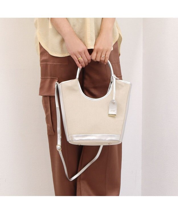 UNBILLION ペルケ perche / キャンバス・牛革トリミング2wayトート シルバー
